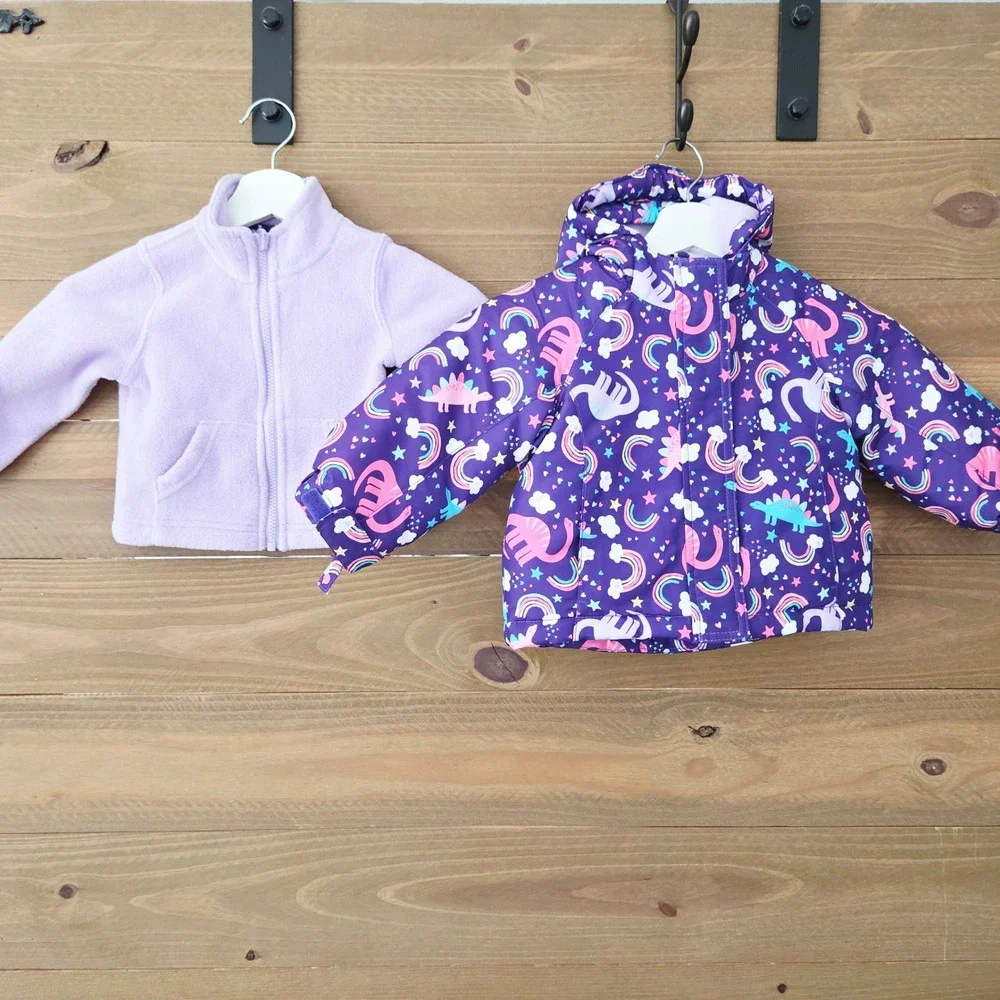 Carter's 3-in-1 Winter Jacket Purple Rainbow Dinosaur Print Toddler Girl 18M